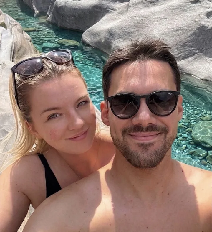 Kasia and me together by a turquoise river